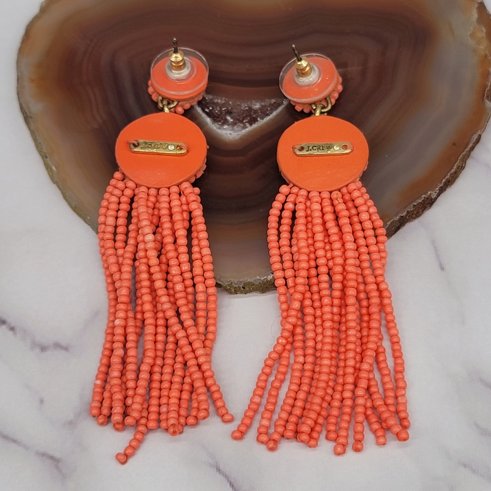 J. Crew Orange Beaded Tassel Earrings - Picture 4 of 7